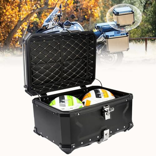 YMAOMAO Aluminium Motorradkoffer Kofferraum, 45l 55l 65l 80l 100l Helmkoffer Aufbewahrungsbox, Wasserdicht Motorrad Top Box, Reisen Motorradkoffer Mit Sicherheitsschloss,Black-100L