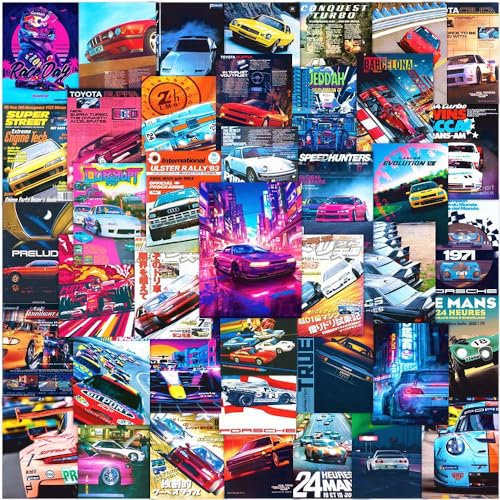 50Pcs Racing Car Stickers Laptop Car Scrapbook Phone Skateboard Suitcase Luggage Bike Racing Car Stickers Vinyl Waterproof Aesthetic Personalised Stickers for Teens Boys Girls Adults Children