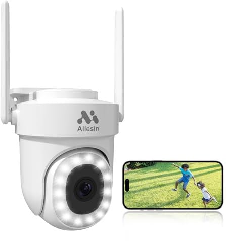 Allesin 2K Camera Surveillance WiFi Exterieure, 2,4 GHz et 5 GHz, Rotation 355°/90°, 4MP Caméra Exterieure, Audio Bidirectionnel, Suivi Automatique, Vision Nocturne Couleur, Sirène