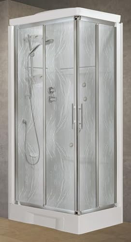 Novellini New Holiday A80 Hammam 80x80 cm Cabina Doccia Multifunzione Apertura Scorrevoli Miscelatore Meccanico Vetro Aqua Profilo Silver Reversibile Idromassaggio Sauna Asta Saliscendi Alto 225,5 cm