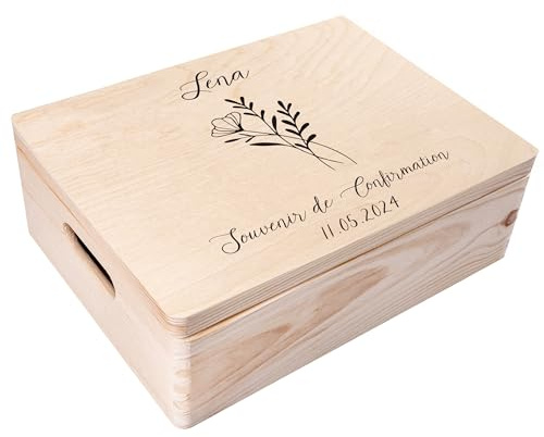 Creative Deco Personalisiert Kommunion/Konfirmation/Jugendweihe Geschenke für Mädchen und Jungen - Holzkiste | Blumen Motiv | Individuelle Geschenk Erinnerungsbox | Konfirmation Erstkommunion Deko