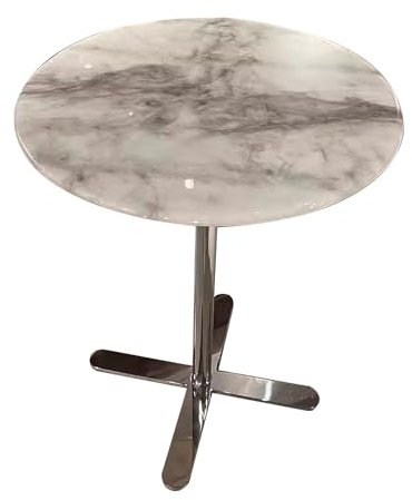 Drsyffsup Runder Tisch, seitlicher Akzenttisch, Beistelltisch, Platte aus natürlichem Marmor mit Beinen aus Edelstahl 304, Kleiner Couchtisch für kleine Räume, 45 x 45 x 52 cm, Freizeittisch