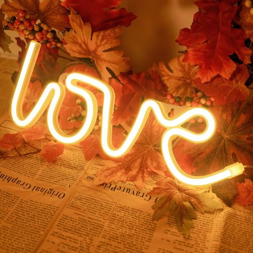 BringLuck2U Love Enseigne au Néon Lumière pour mur Décor, USB ou Batterie LED Néon Lumières Art Mur Décoratif Néons Signe pour Bébé Chambre Décoration Murale pour Fête de Mariage Cadeau