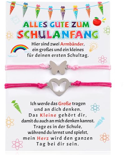 HOWAF 2 Endlich Schulkind Armband Mädchen Junge Geschenke zur Einschulung, Schmetterling Armband Schulkind mit Einschulung Geschenk Karte für Erster Schultag Schultüte Füllung Schulanfang Geschenk