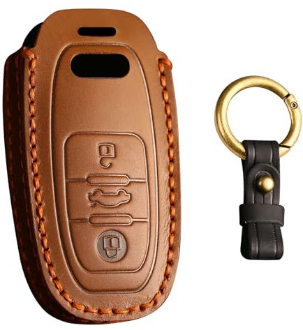 KUNIO Leder Schlüsselhülle Passt für Audi A4 A5 A6 A7 A8 RS4 RS5 RS6 RS7 Q5 Q8 R8 S4 S5 S6 S7 Keyless Schutz Schlüsseletui Schlüsselanhänger 3 Tasten Braun