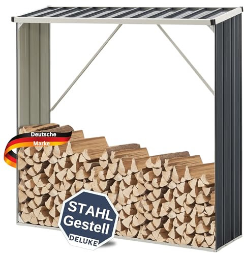 DELUKE® Kaminholzregal Außen FALK - 155x45x157cm Stahl | Holzunterstand für Brennholz außen Metall Unterstand für Kaminholz Brennholzregal Feuerholzregal | Anthrazit