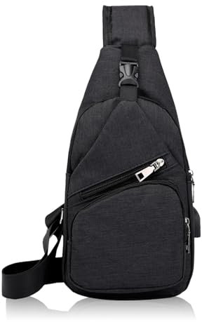 UieaMsio Brusttasche Herren,Sling Crossbody Bag,Leichte Sling Bag Brusttasche,Anti-Diebstahl Umhängetasche Herren Klein,Mehrzweck Bauchtasche Crossbody Bag,Für Reisen,Wandern,Outdoorsport (Schwarz)