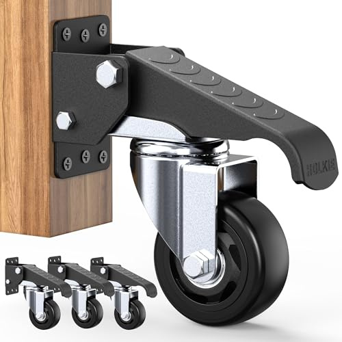 75mm Heavy Duty Retractable Castors 4 Pack | 500kg Max Load, 360° Rotation, Lifting Function, Ideal for Workbenches & Heavy Equipment