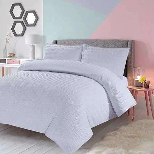 Northern Luxe Seersucker Polycotton Duvet Set - Bedding Duvet Cover Set for All Season Elegant Textured Bedding with 1 Duvet Cover & 2 Pillowcases, Easy Care, (White, Double)