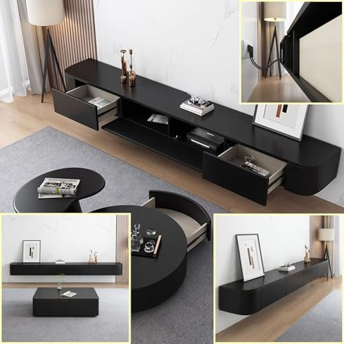 XDXINY Meuble TV suspendu en bois massif pour salon, maison, table basse, meuble TV de 140, 160, 180, 200, 220, 240 cm, plusieurs tailles disponibles (Noir, 160 x 20 x 24 cm)
