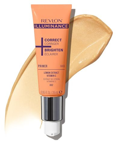 Revlon Illuminance Correct + Brighten Primer – Primer maquillage illuminateur de teint, base de teint à la vitamine C et citron, base maquillage éclat, N002, 28 ml