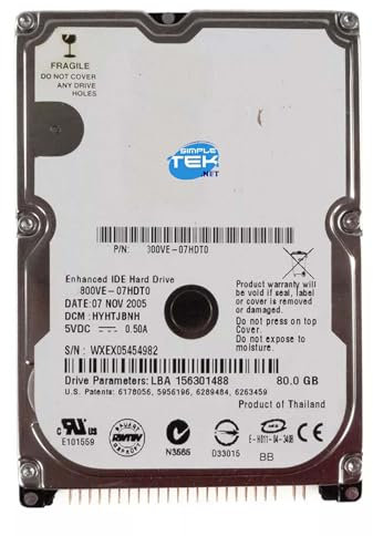 SIMPLETEK - Hard Disk 80GB 2.5 HDD IDE, PATA, EIDE per Notebook Windows 98, 2000, XP (Ricondizionato)