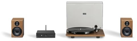 Pro-Ject Stereo Set E Phono, Einsteiger HiFi Stereo Phono Set mit Plattenspieler, Verstärker, Lautsprecher und Kabel (Walnuss/Schwarz/Holz)