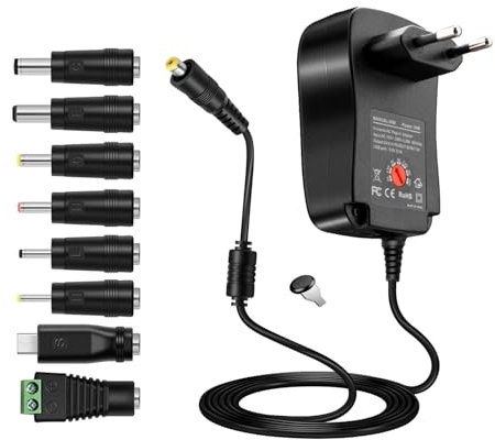 Adattatore CA DC variabile regolabile, adattatore CA multivoltaggio | Cavo di ricarica adattatore CA da 30 W | Trasformatore di commutazione regolato 3V~12V con 8 punte per apparecchi elettronici dome