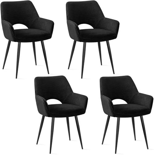 JIJIAN 4er Set Esszimmerstuhl mit Armlehne, Küchenstuhl, Moderner Polsterstuhl mit Stoffrückenlehne für Küche, Esszimmer, Schlafzimmer, Schwarz