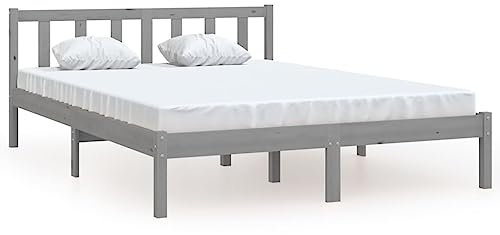 HEFZGDB Massivholzbett Grau Kiefer 150x200 cm Ehebett Bettgestell Bed Frame Single Bed für Herberge Wohnbereich Gästezimmer Schlafzimmer