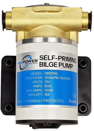 Pompa Autoadescante 12V NAVPOWER per barca, Corpo in Bronzo, Portata 33L/min – Per Sentina, Travaso Acqua, Liquidi Puliti