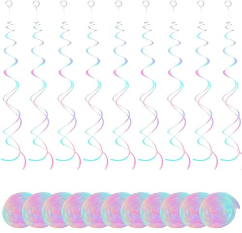 30 Stück Glitzer Transparente Regenbogen Spiralen Girlande Deko, Hängende Spiralen Grlande, Spiral Wirbel Deckenhänger, für Geburtstag Hochzeiten Weihnachten Karneval Fasching Deko