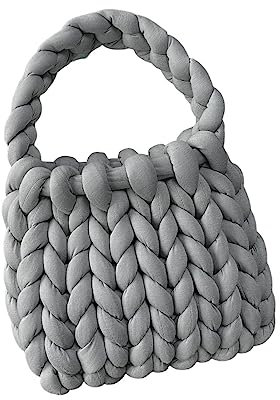 Xuyuehengqdd Handgewebte Tragetasche, grobes Garn, gehäkelte Handtasche, geflochtene, klobige Umhängetasche, für Damen und Mädchen, grau, one size