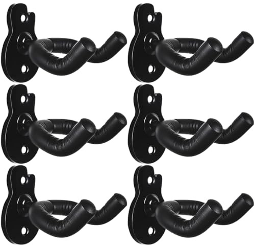 6Pack Guitar Wall Mount Wall Hanger Hook Black Metal Guitar Holder for Acoustic Electric Bass Guitar Ukulele Banjo Mandolin Black