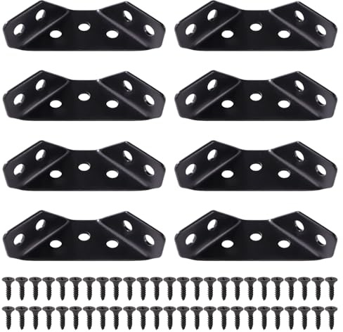 VooGenzek 8 Stück Stärke 1.5mm Edelstahl Eckwinkel, Trapezförmige Eckstrebe, Möbel Eckverbinder mit 50 Schrauben, für Holzmöbel Regale Tische Stühle, Klein Schwarz