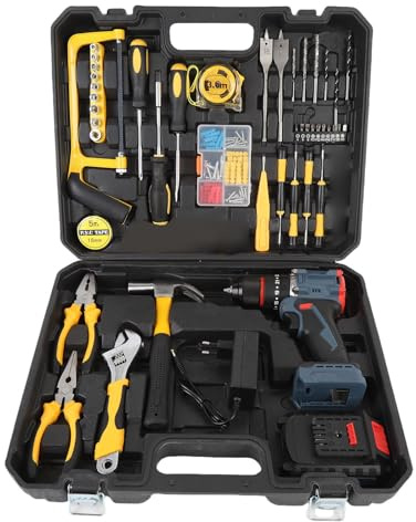 Asixxsix Kit di trapani a batteria, kit di utensili per la casa a torsione a 25 marce d a 1500 giri/minuto con trapano per uomini e donne, set di utensili a mano, ergonomico (Spina europea)
