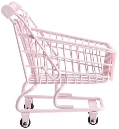 SOPOTUTU Miniatur Einkaufswagen Schreibtisch Dekoration Aufbewahrungskorb für Mädchen Rosa für Büro und Zuhause Candy Halter Geschenkidee