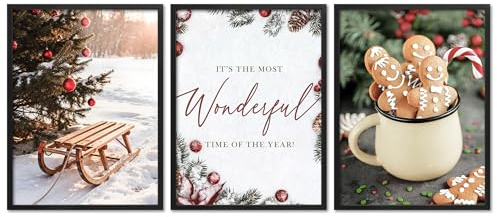 ARTFAVES® Poster Set - Christmas Trio 2-3-teilige Bildercollage Wohnzimmer, Schlafzimmer - moderne Wandbilder Weihnachten, Winter - 30x40 cm - mit Rahmen Schwarz