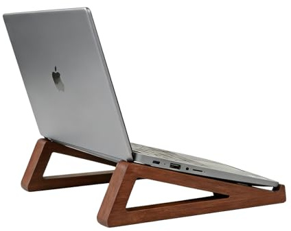 GcwJovialite Laptopständer aus Bambus, 10-17 Zoll, tragbar, mit Tragetasche | Laptop Ständer aus Holz und Laptop Erhöhung für Homeoffice und Reise, faltbar, rutschfest, mit Silikonpads und Tragetasche