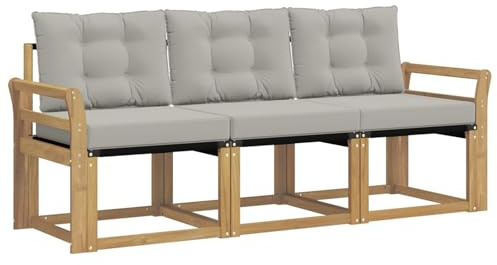 vidaXL Outdoor-Sofagarnitur mit Kissen 3 pcs Weiß und Hellgrau, Gartenmöbel, strapazierfähiges Outdoor-Sofa, Loungeset für die Terrasse, Komfort beim Sitzen