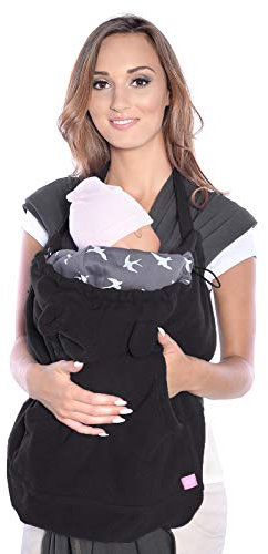 Mija - Tragecover, Universal Bezug für Baby Carrier/Tragetücher/Cape 4023 (Schwarz/mit Vögeln)