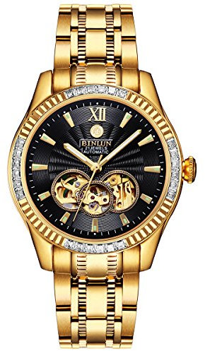 BINLUN Men's Wrist Watches Automatic Mechanical Waterproof 18K Gold Plated Watch for Men