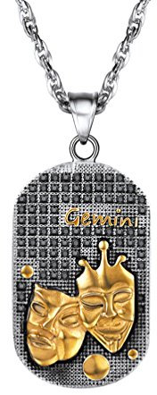 PROSTEEL Anhänger Halskette, Sternbilder Sternzeichen Zwillinge Dog Tag Erkennungsmarke Anhänger mit Kette, Edelstahl Horoskop Astrologie Halsschmuck