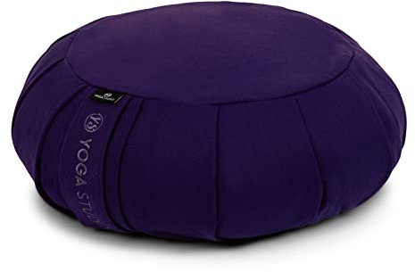 Yoga Studio EU Round Zafu Meditation Cushion | Organic Cotton | Buckwheat Hulls | Removable Washable Cover | Carry Handle - Purple