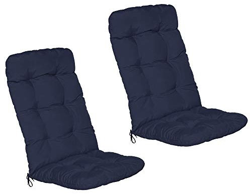 Beautissu 2er Set Hochlehner Auflagen 120x50x8cm - Sitzpolster Set für Gartenstühle Outdoor Stuhlkissen hoch – Gartenstuhlauflage für Hochlehner in Dunkelblau - Flair HL