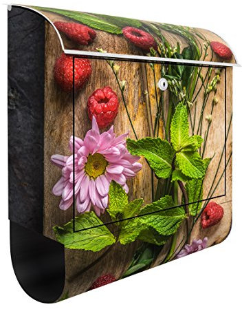 Wandbriefkasten - Blumen Himbeeren Minze - Briefkasten Bunt 46 x 39cm