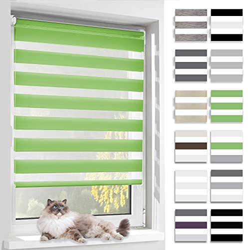 BelleMax Doppelrollo Klemmfix ohne Bohren & mit Bohren, 90x130cm(BxH), Grün, Duo Rollo, Sonnenschutz lichtdurchlässig Blickdicht, Klemmrollo Fensterrollo, Rollos für Fenster und Tür