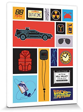 1art1 Zurück In Die Zukunft Poster Icons Delorean Flux-Kompensator 1,2 Gigawatt Bilder Leinwand-Bild Auf Keilrahmen | XXL-Wandbild Poster Kunstdruck Als Leinwandbild 80x60 cm
