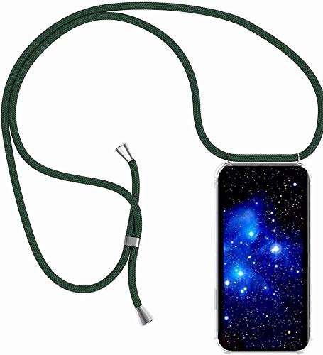 Bigcousin Handykette kompatibel mit Huawei P30,Handyhülle mit Band,Transparent Silikonhülle,Schutzhülle mit Kordel in Dunkelgrün