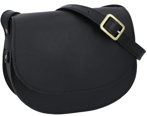 Gusti Leder Umhängetasche Leder - Elanor Crossbody Bag aus Rindsleder, Damen, mit Magnetverschluss, Schultertasche Damen kompakt und stylisch - Schwarz Leder, 3L