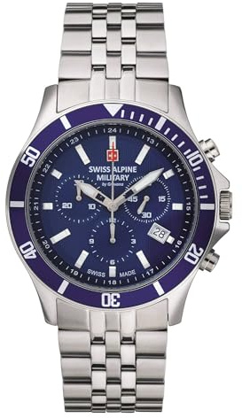 Swiss Alpine Military Herren Uhr Chronograph Analog Quarz 7022.9 Edelstahl