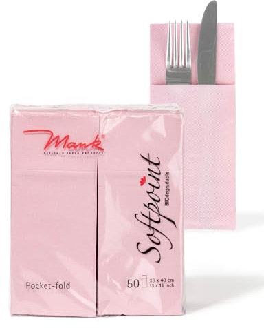 Mank Besteckservietten aus Softpoint | Pub Bestecktaschen | 40 cm x 33 cm 1/8 Falz | mit Besteckschlitz für Gastronomie und Feiern | 50 Stück | (Altrosa)