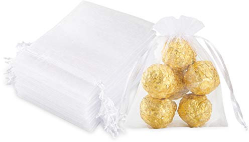 100 Pack Organza Bags, 10X15CM White Small Gift Bags Wedding Party Favor Bags with Drawstring, Premium Jewellery Pouches Medium ENNIYU