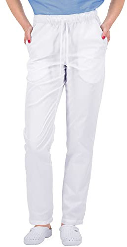 B-well ALESSI Medizinische Schlupfhose Arbeitshose Multitaschen Unisex mit Elastischem Bund und Gesäßtaschen Krankenhaus Uniformhose mit mittlerer Taille und Rundumgummibund (Weiss, M)