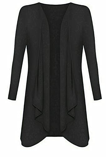 Ladies Hanky Hem Jersey Open Waterfall Boyfriend Women Plus Size Cardigan Top Full Long Sleeve Floaty Duster Jacket Coat Blazer UK (Black, 24)