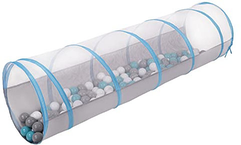 Selonis Túnel Plegable con 100 Bolas para Niños, Gris-Azul:Gris/Blanco/Turquesa