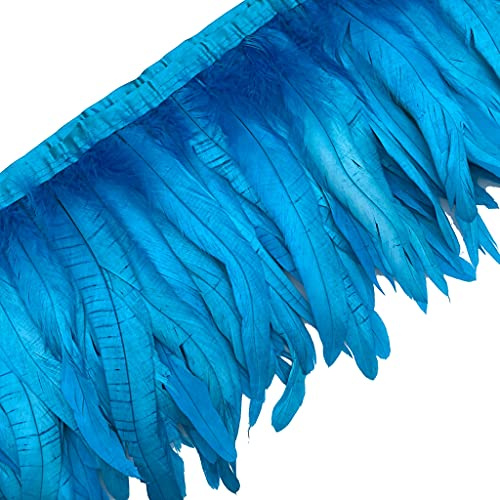 Sowder Hahn-Hackle-Federfransenborte, 20–25cm in der Breite, zum Basteln, Nähen, Basteln, Dekoration, 91 cm (Türkis)