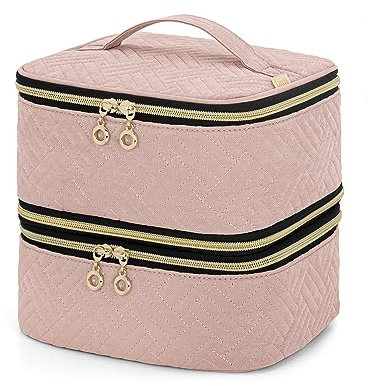 Luxja Ätherische Öl Tasche, Doppelschicht Aufbewahrungstasche für Öle und Zubehör, Öl Tasche für 40 Flaschen Öle(5 ml - 15 ml), Ohne Zubehör, Rosa (PATENTIERTES Produkt)
