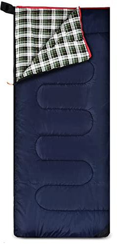 REDCAMP Outdoor-Schlafsack aus Baumwoll-Flanell für Camping, Rucksackreisen, Warmer und bequemer Umschlagschlafsack mit 0,9 kg Füllung, grünes Karomuster