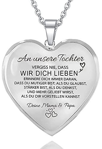 AITENME An Unsere Tochter Kette Herz Halskette Silber von Mama & Papa